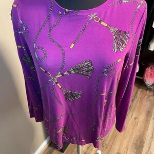 💜Chico's Sz 1 Purple Long Sleeve Relaxed Blouse